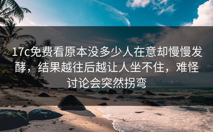 17c免费看原本没多少人在意却慢慢发酵，结果越往后越让人坐不住，难怪讨论会突然拐弯