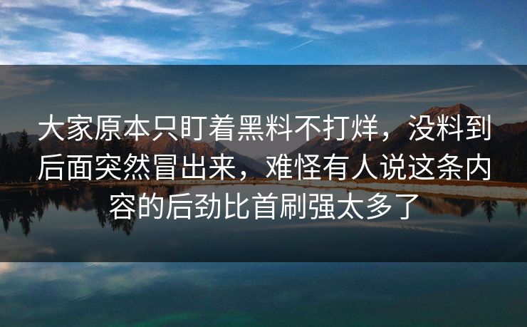 大家原本只盯着黑料不打烊，没料到后面突然冒出来，难怪有人说这条内容的后劲比首刷强太多了